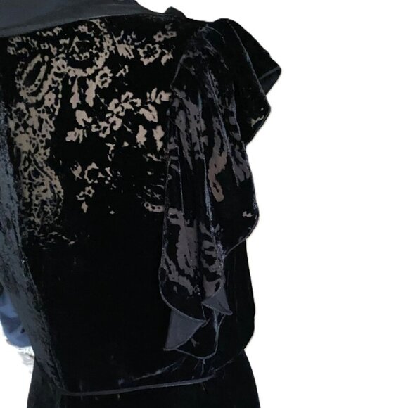 Vintage burnt velvet black midi frilly dress with flowy sleeves - Picture 13 of 16